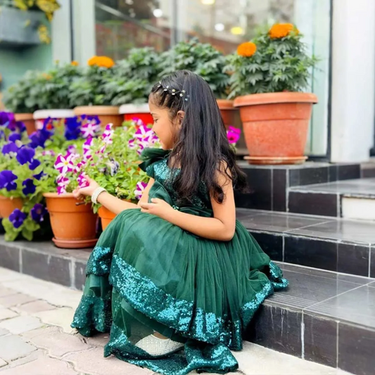 Bottle Green Fit &amp; Flare Dress for Kids