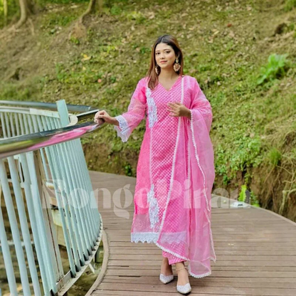 Pastel Pink Lace Detailing Suit Set