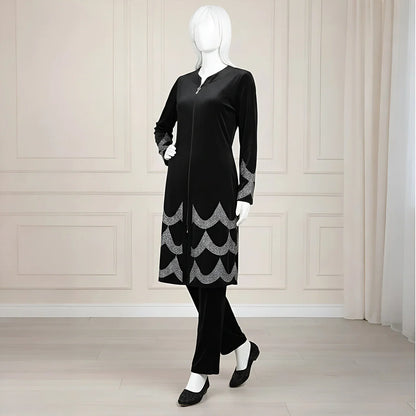 Black - Velvet Co-Ord with Intricate Stone Work