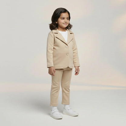 Cream Premium Kids Girls Blazer Set