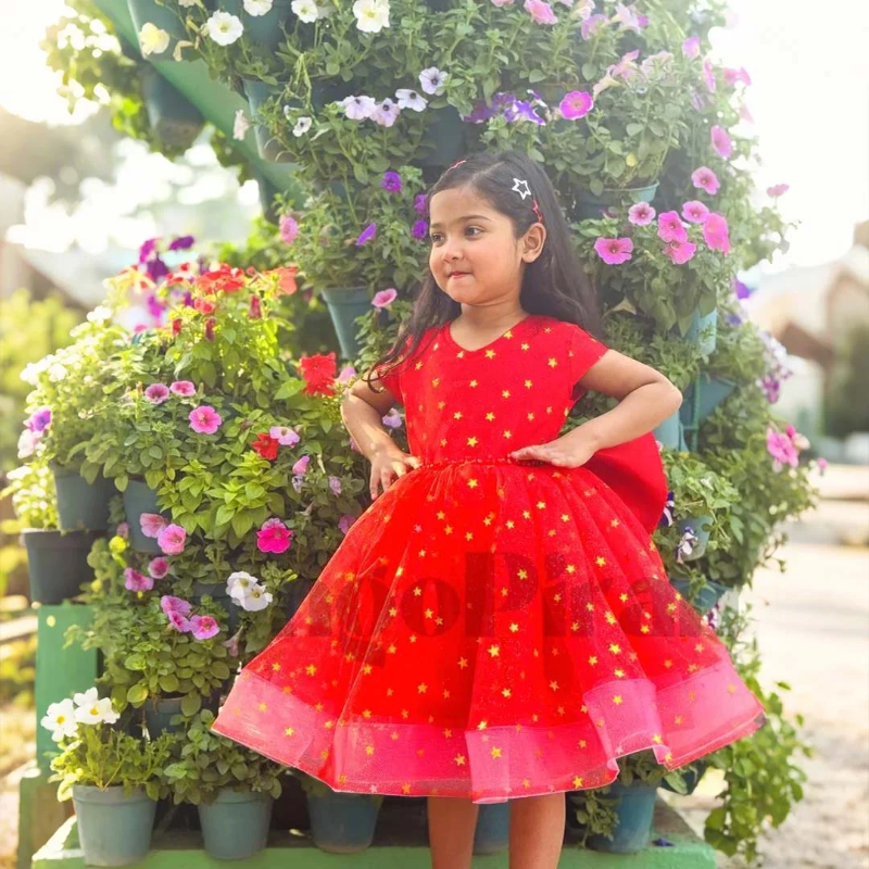 Elegant Bright Red Fit &amp; Flare Kids Dress