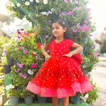 Elegant Bright Red Fit &amp; Flare Kids Dress