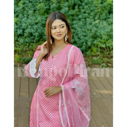 Pastel Pink Lace Detailing Suit Set