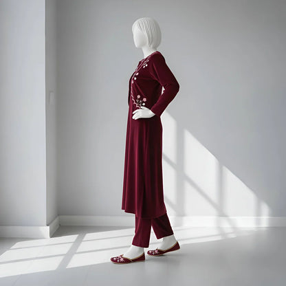 Maroon - Half Jacket Velvet Co-Ord Set
