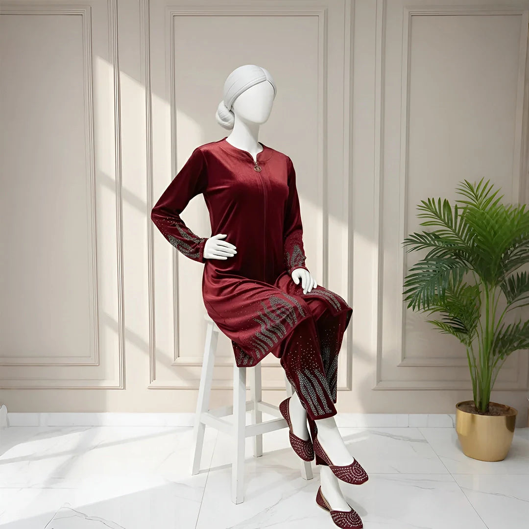 Maroon - Premium Velvet Co-Ord Set