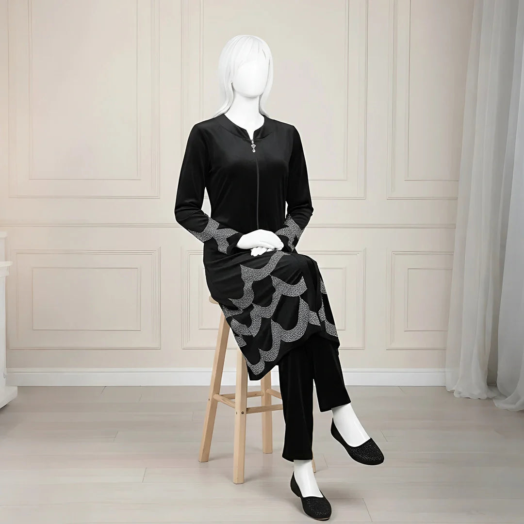 Black - Velvet Co-Ord with Intricate Stone Work