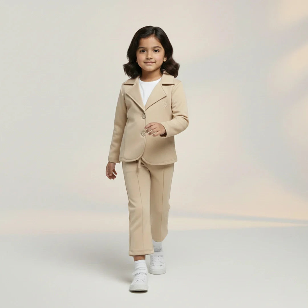Cream Premium Kids Girls Blazer Set
