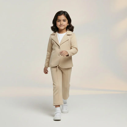 Cream Premium Kids Girls Blazer Set
