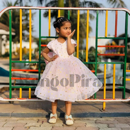 Elegant Baby Pink Fit & Flare Kids Dress