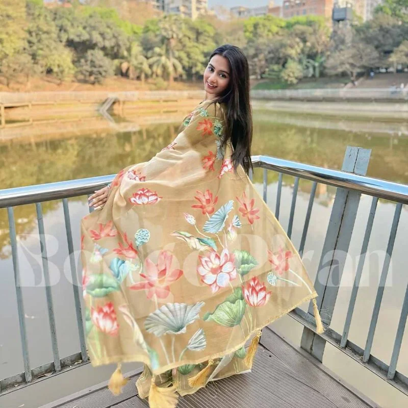 Arindam - Floral Printed Synthetic Saree