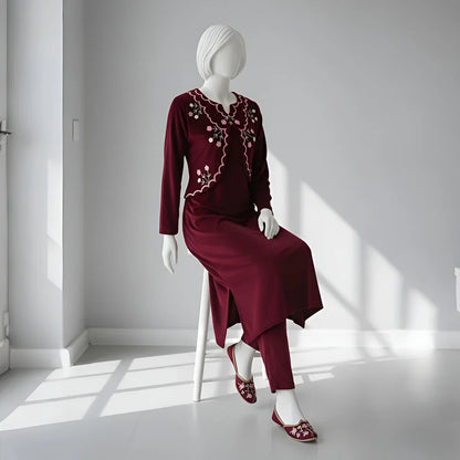 Maroon - Half Jacket Velvet Co-Ord Set