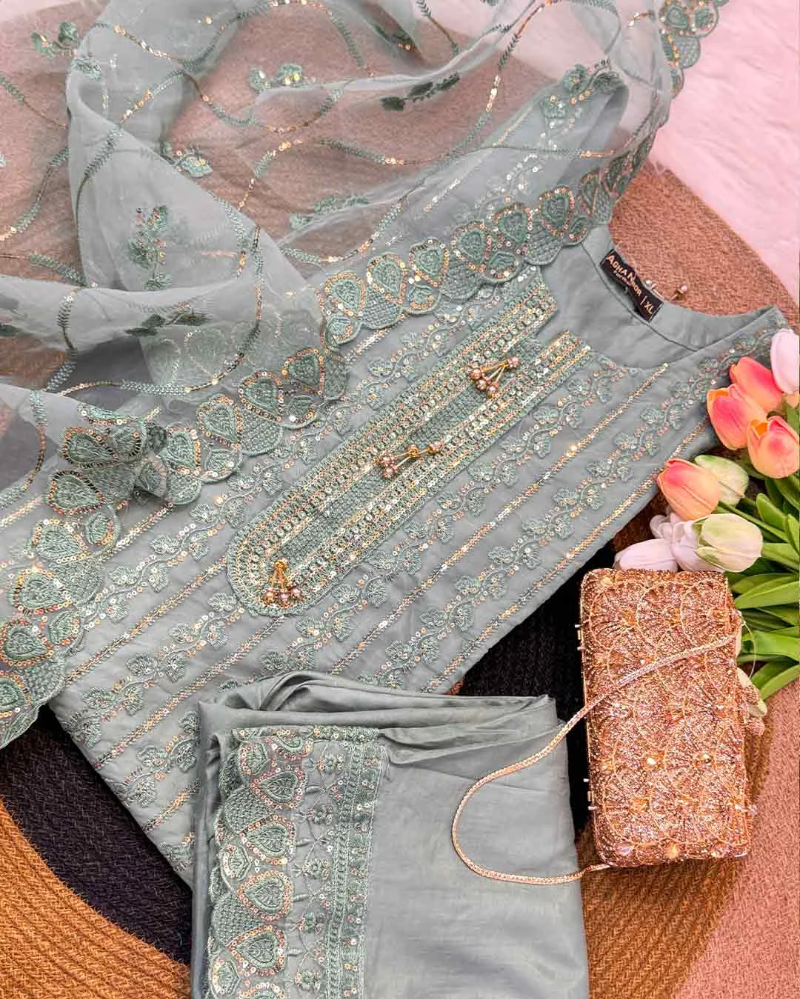 Ishani - Organza Embroidered Suit Set