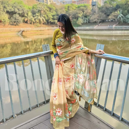 Arindam - Floral Printed Synthetic Saree
