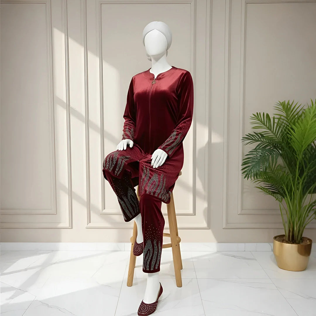 Maroon - Premium Velvet Co-Ord Set