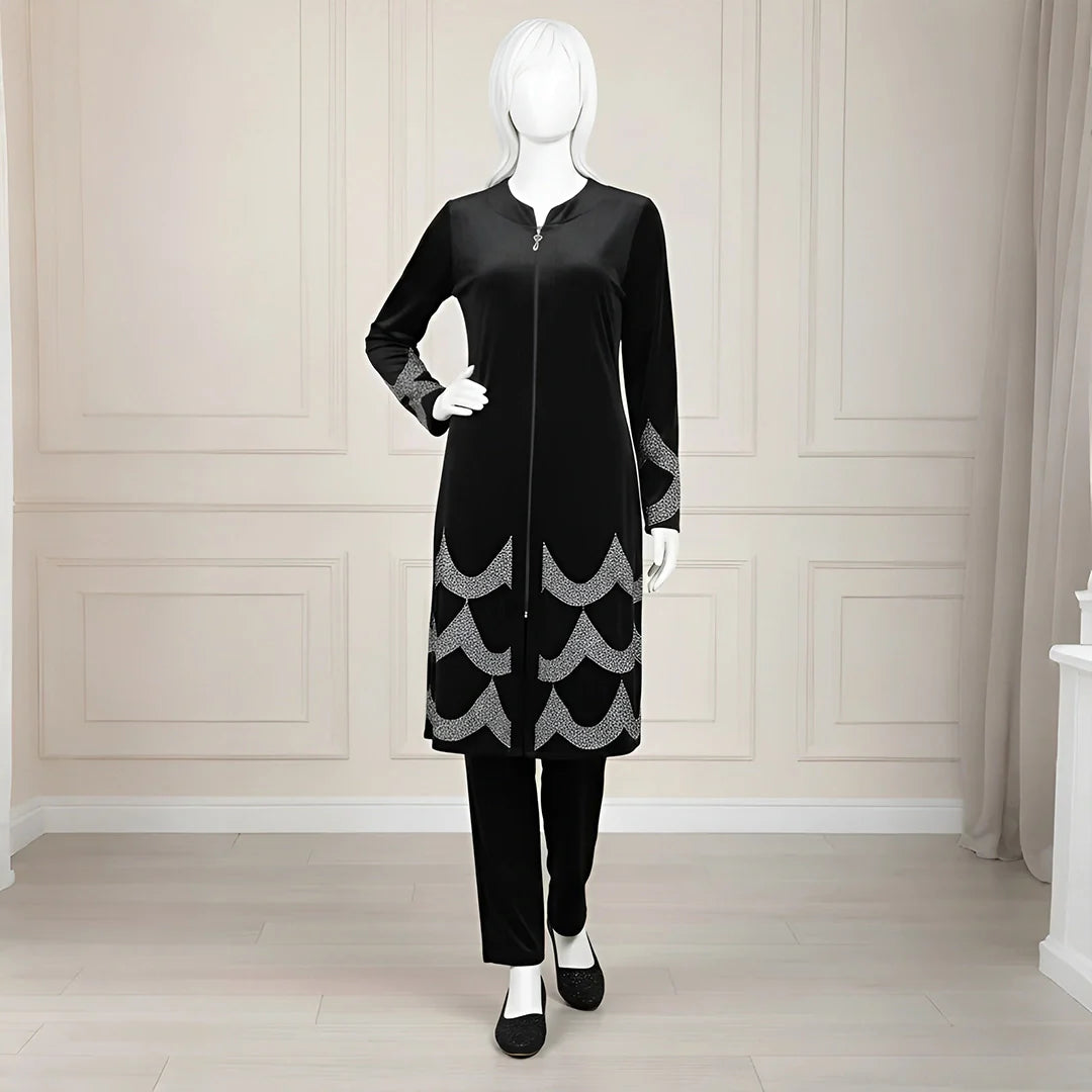 Black - Velvet Co-Ord with Intricate Stone Work