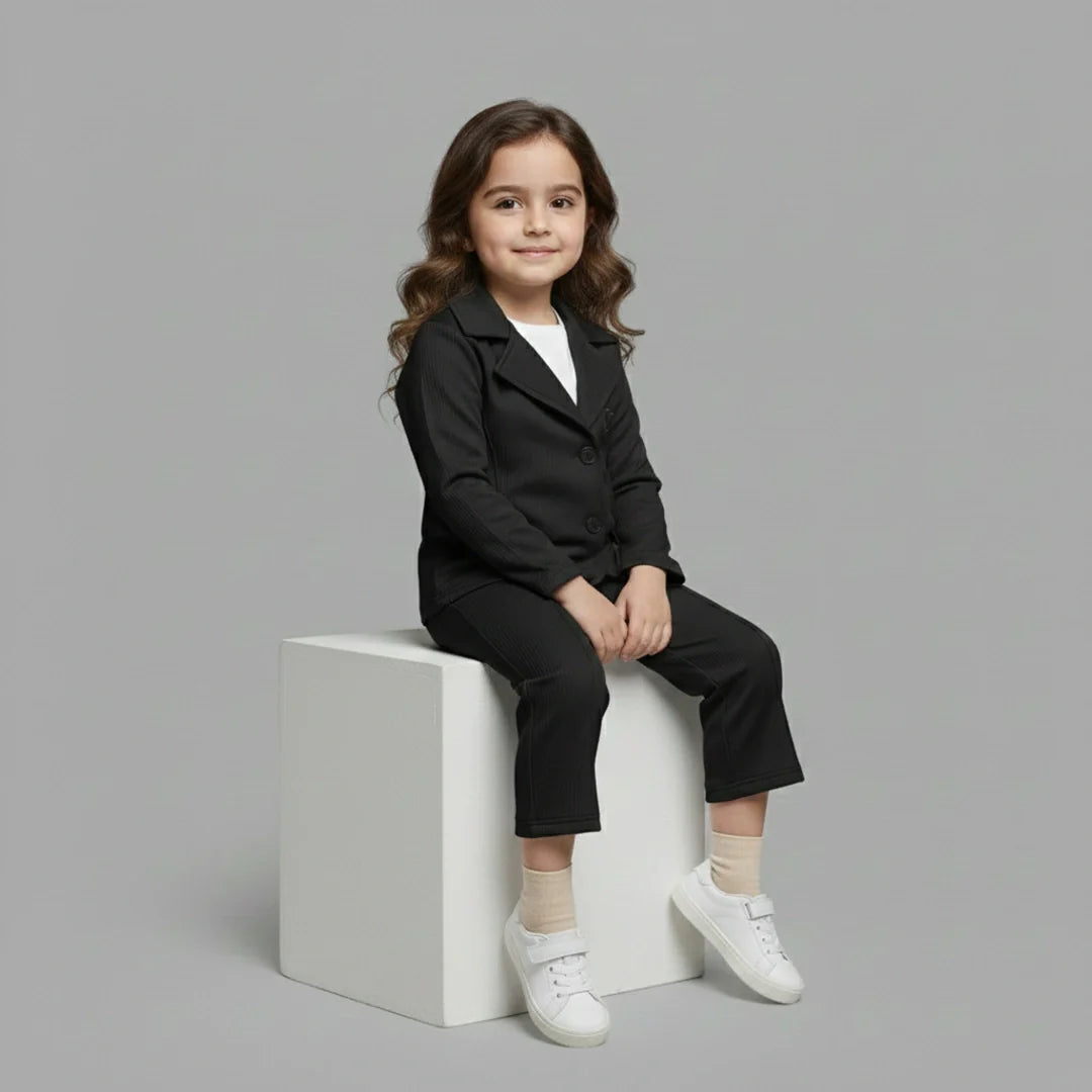 Black Premium Kids Girls Blazer Set