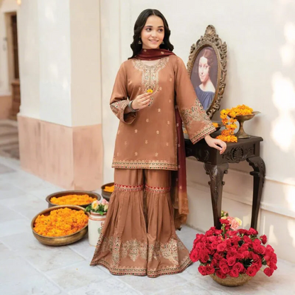 Mehran - Gold Printed Kids Gharara Suit