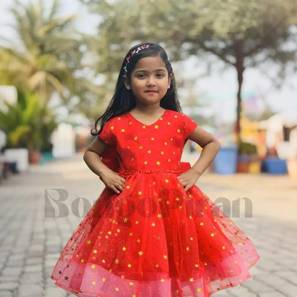 Elegant Bright Red Fit &amp; Flare Kids Dress