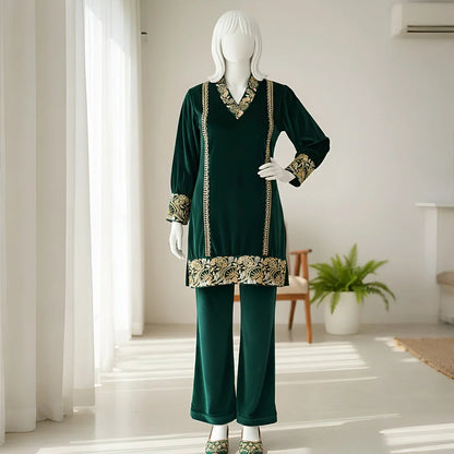 Sea Green-Luxury Velvet Winter Co-Ord Set