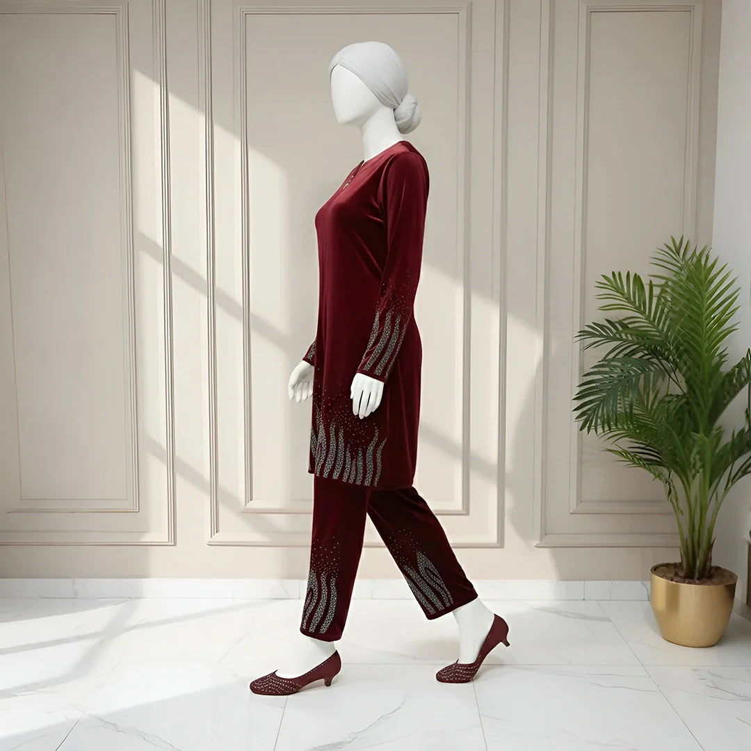 Maroon - Premium Velvet Co-Ord Set