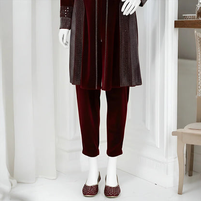 Maroon - Attractive Stone Work Velvet Co-Ord Set