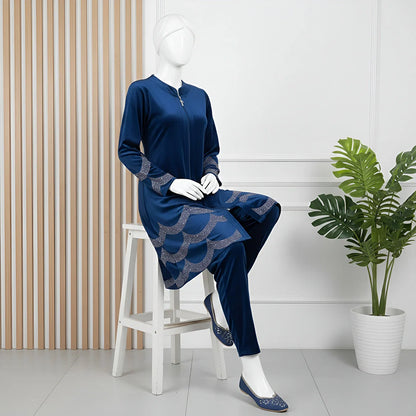 Blue - Velvet Co-Ord with Intricate Stone Work