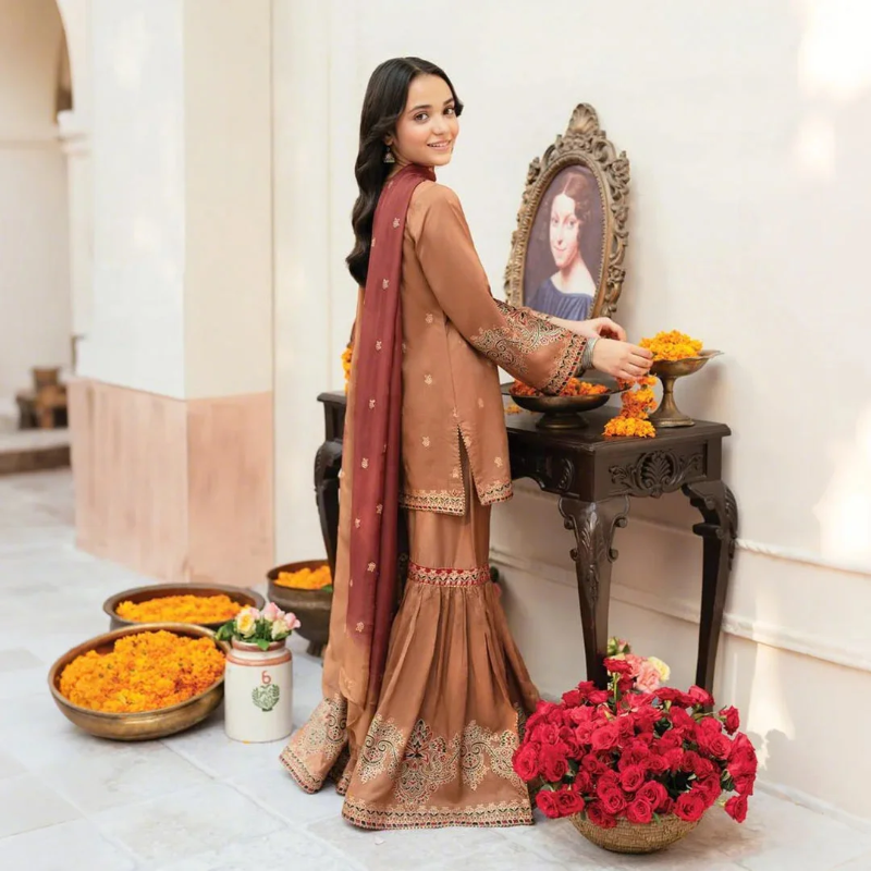 Mehran - Gold Printed Kids Gharara Suit