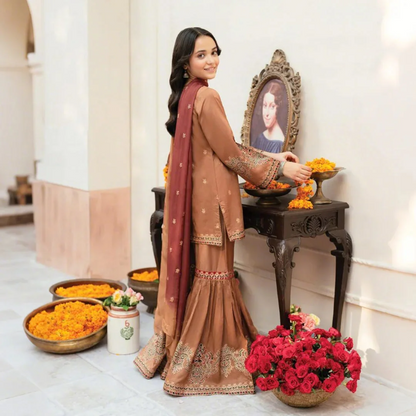 Mehran - Gold Printed Kids Gharara Suit