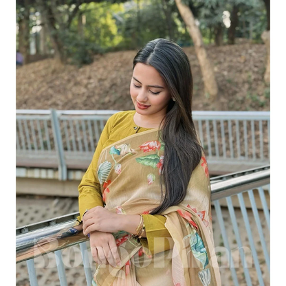 Arindam - Floral Printed Synthetic Saree