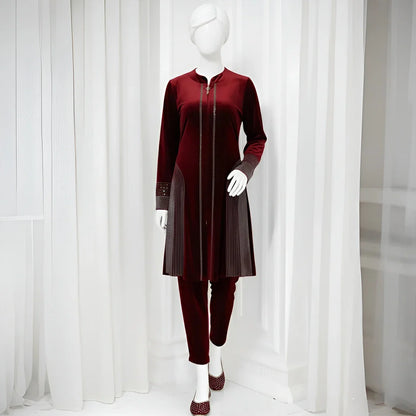 Maroon - Attractive Stone Work Velvet Co-Ord Set