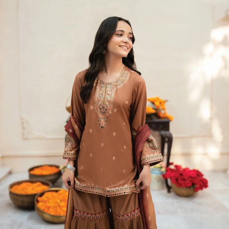 Mehran - Gold Printed Kids Gharara Suit