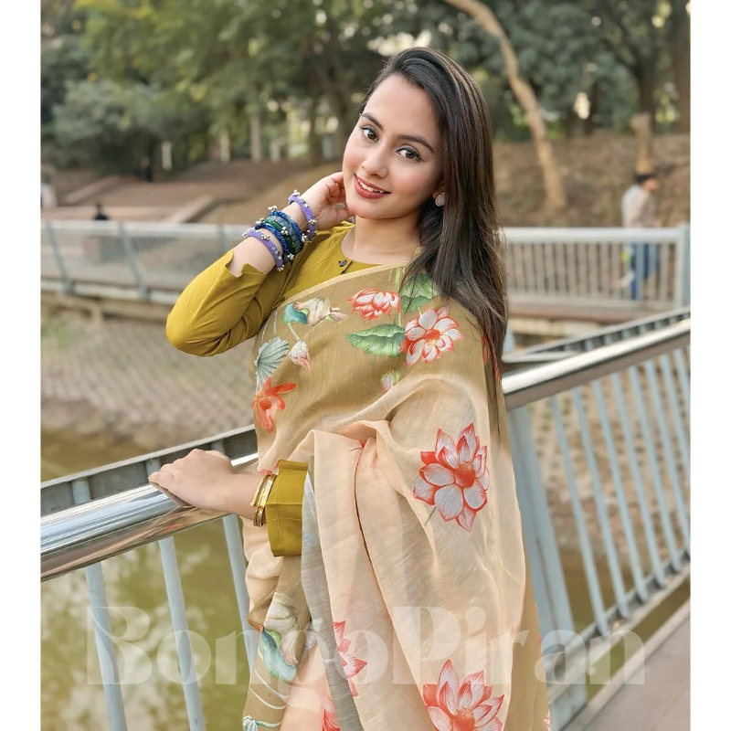 Arindam - Floral Printed Synthetic Saree