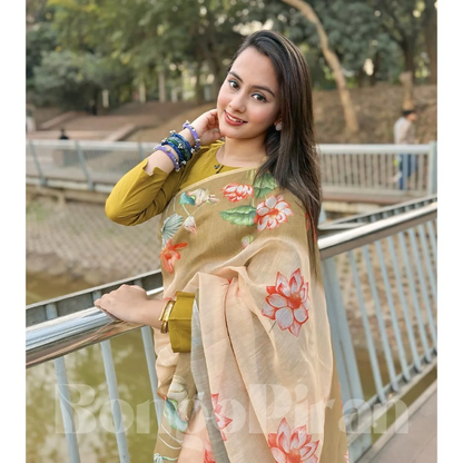 Arindam - Floral Printed Synthetic Saree
