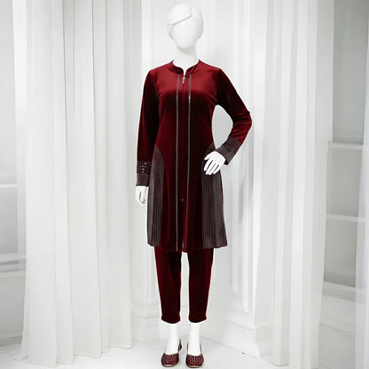 Maroon - Attractive Stone Work Velvet Co-Ord Set