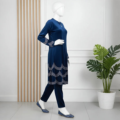 Blue - Velvet Co-Ord with Intricate Stone Work