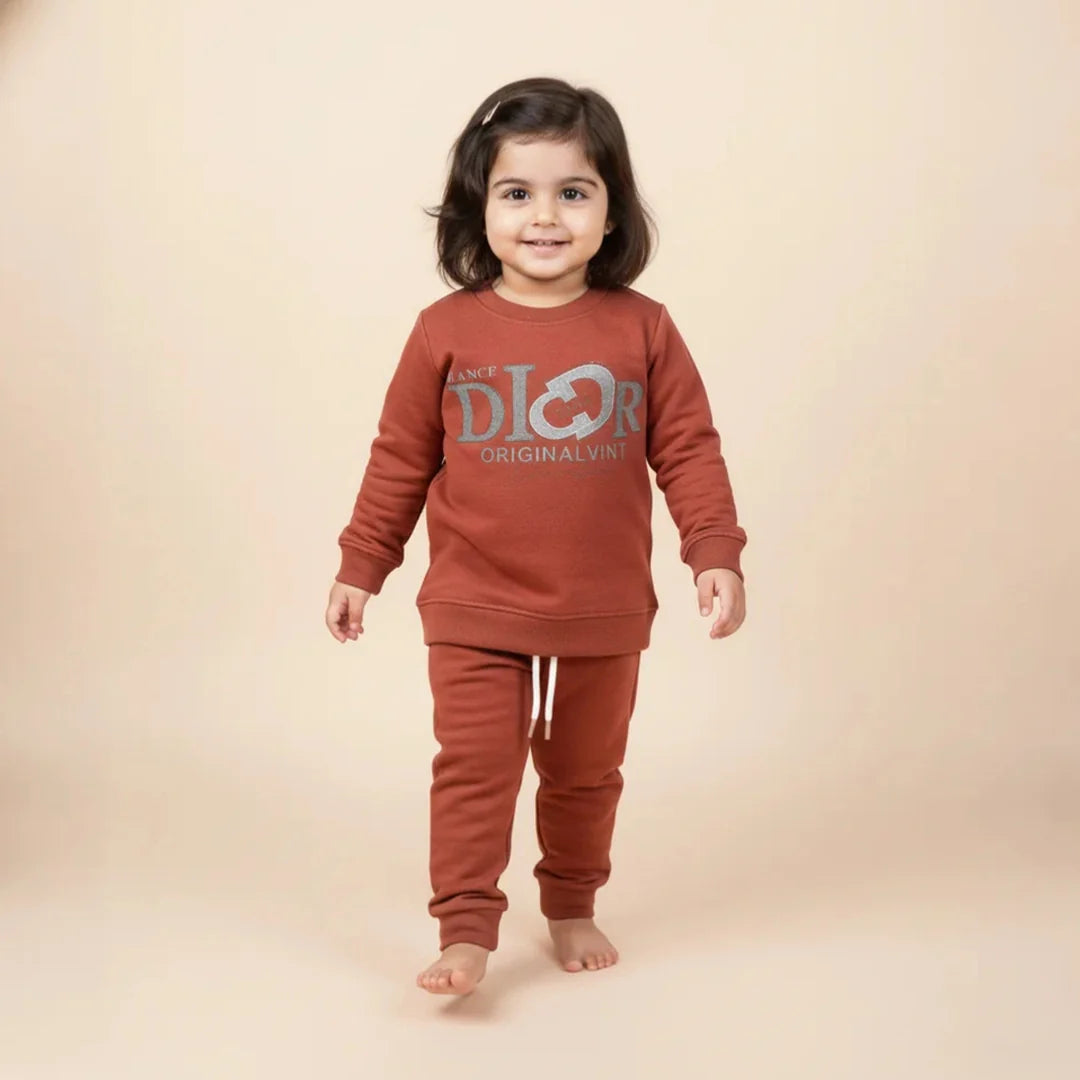 Brownish Red  Kids Girls Premium Track Suit