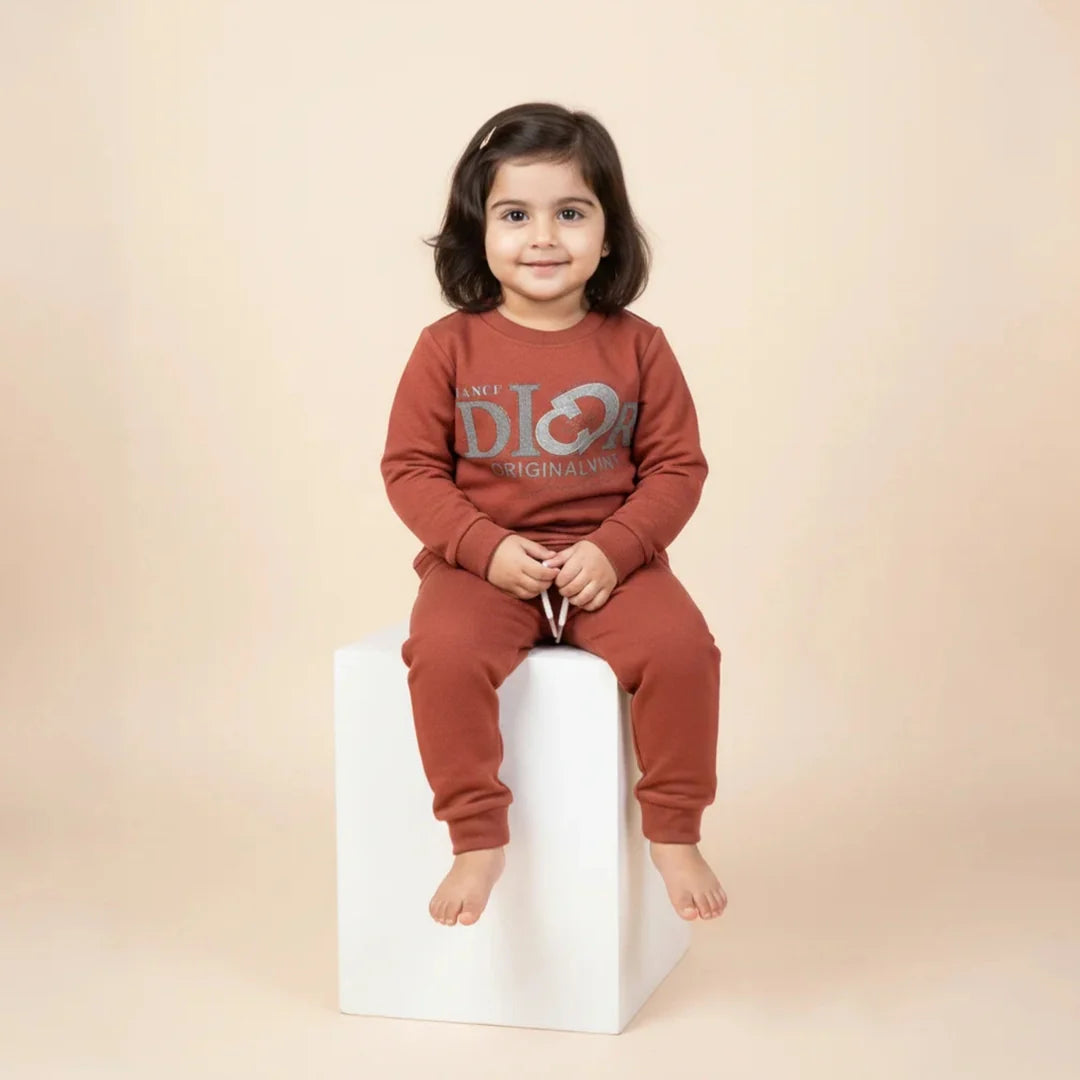 Brownish Red  Kids Girls Premium Track Suit