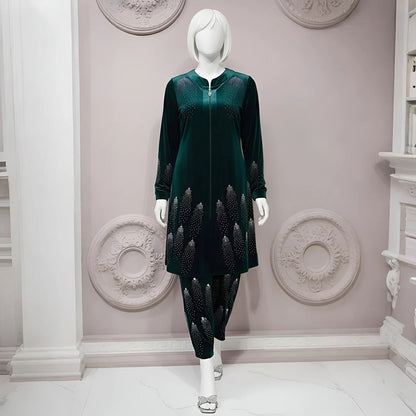 Sea Green - Velvet Co-Ord Set with Stone Detailing