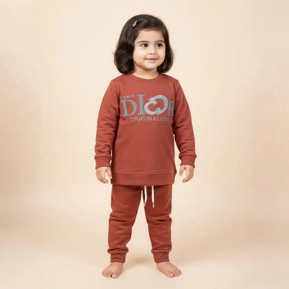 Brownish Red  Kids Girls Premium Track Suit