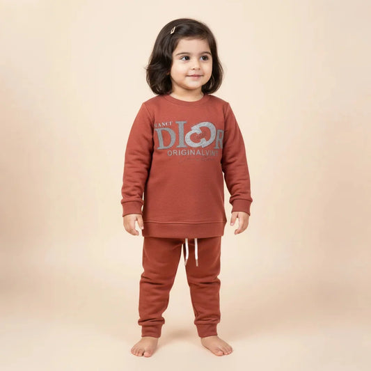 Brownish Red  Kids Girls Premium Track Suit
