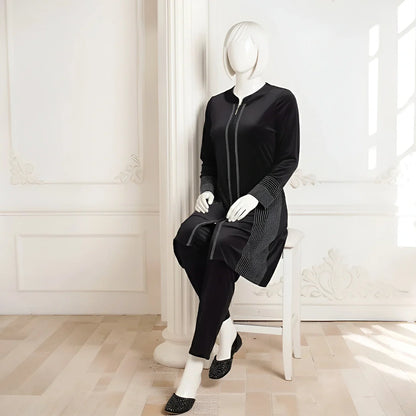 Black - Attractive Stone Work Velvet Co-Ord Set