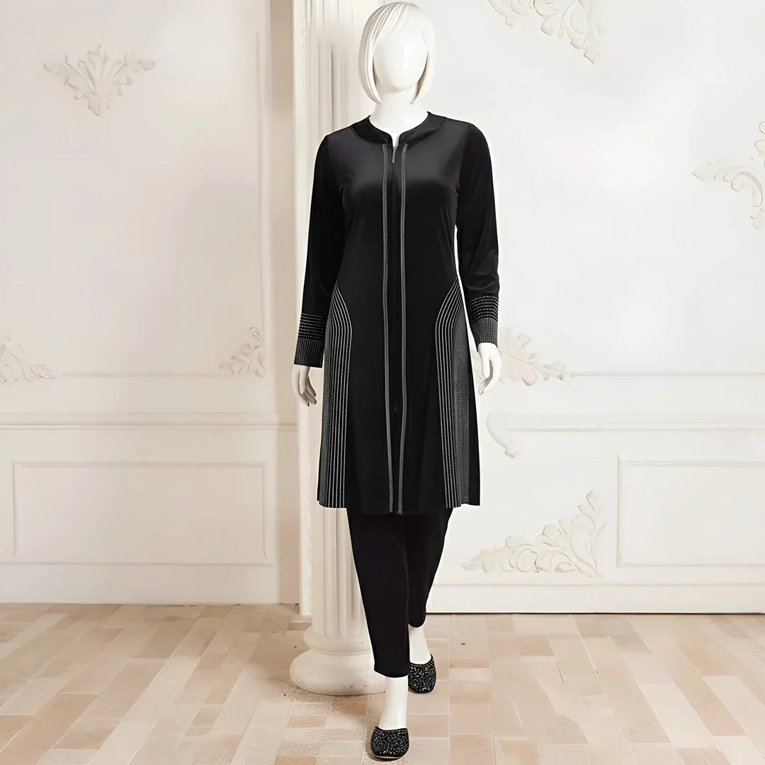 Black - Attractive Stone Work Velvet Co-Ord Set