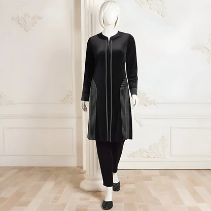 Black - Attractive Stone Work Velvet Co-Ord Set