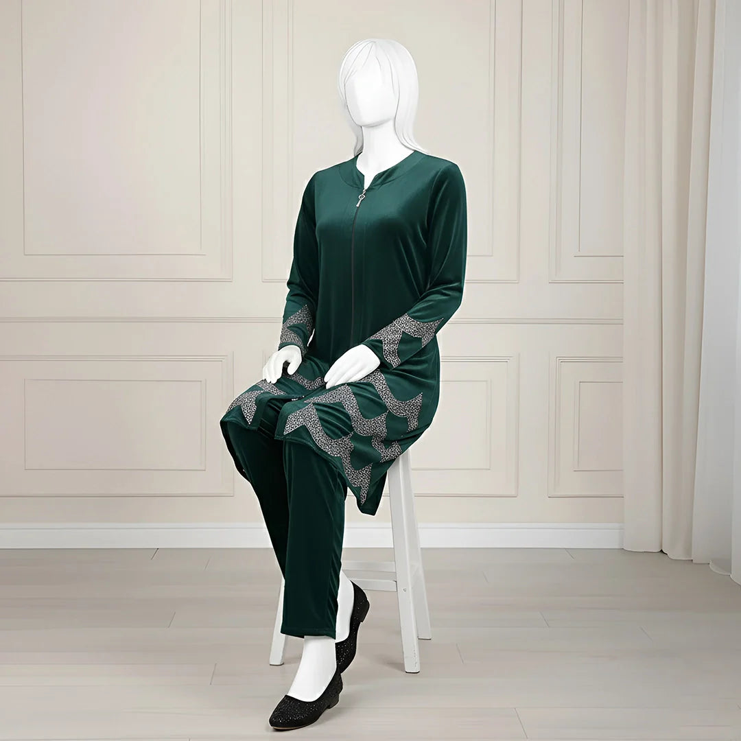 Sea Green - Velvet Co-Ord with Intricate Stone Work