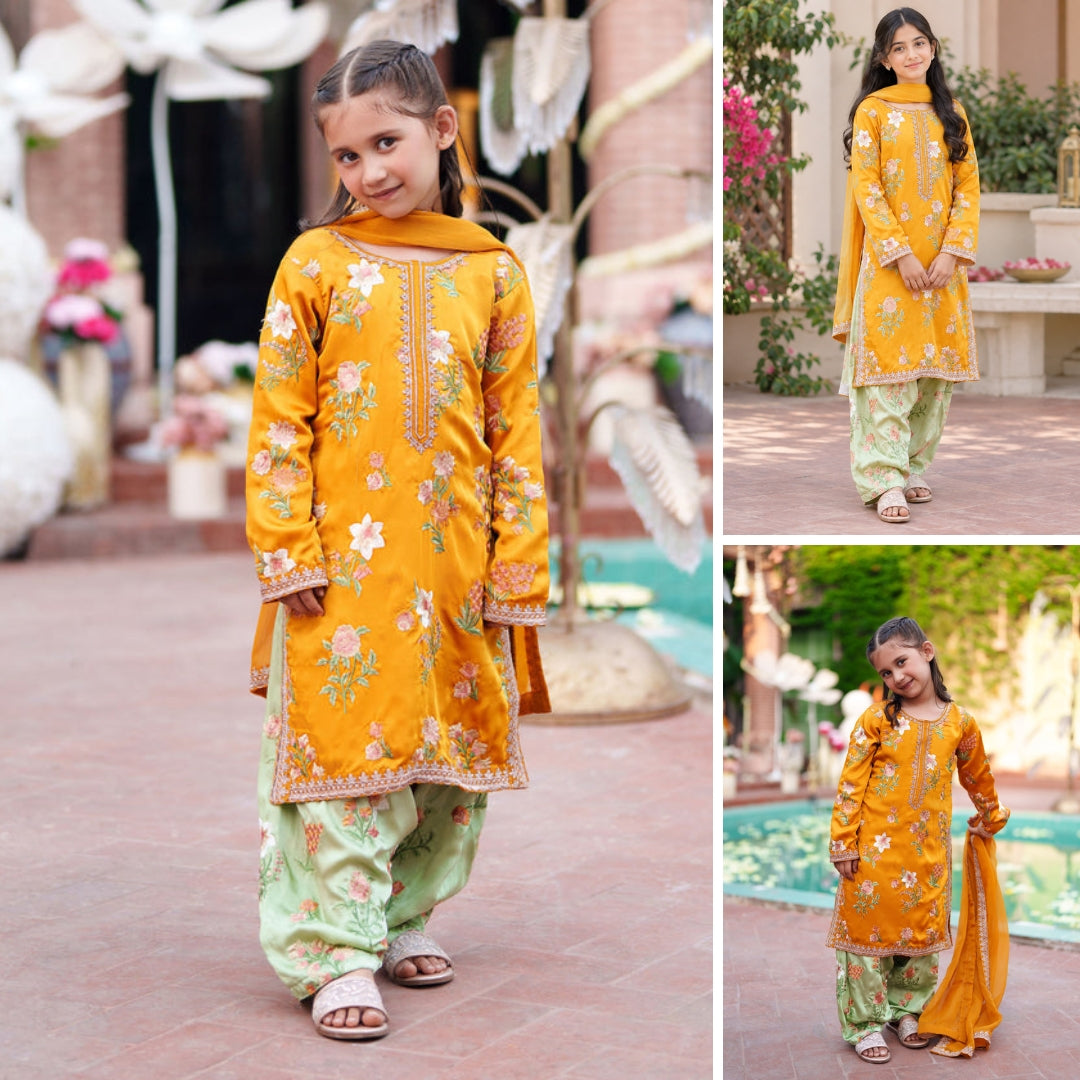 Kesari-Embroidered Farshi-3 Piece Kids Set