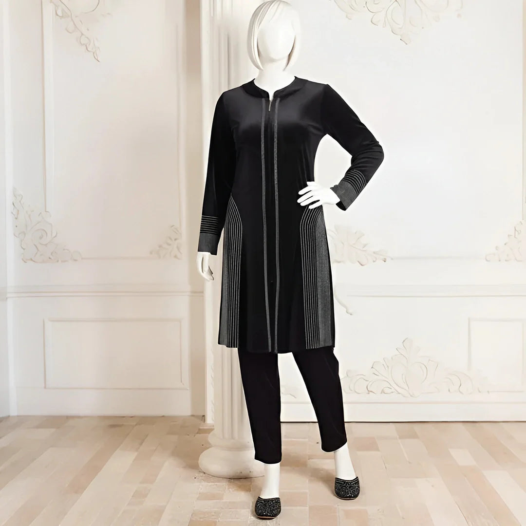 Black - Attractive Stone Work Velvet Co-Ord Set