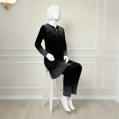 Premium Black Velvet Co-Ord with Stone Detailing