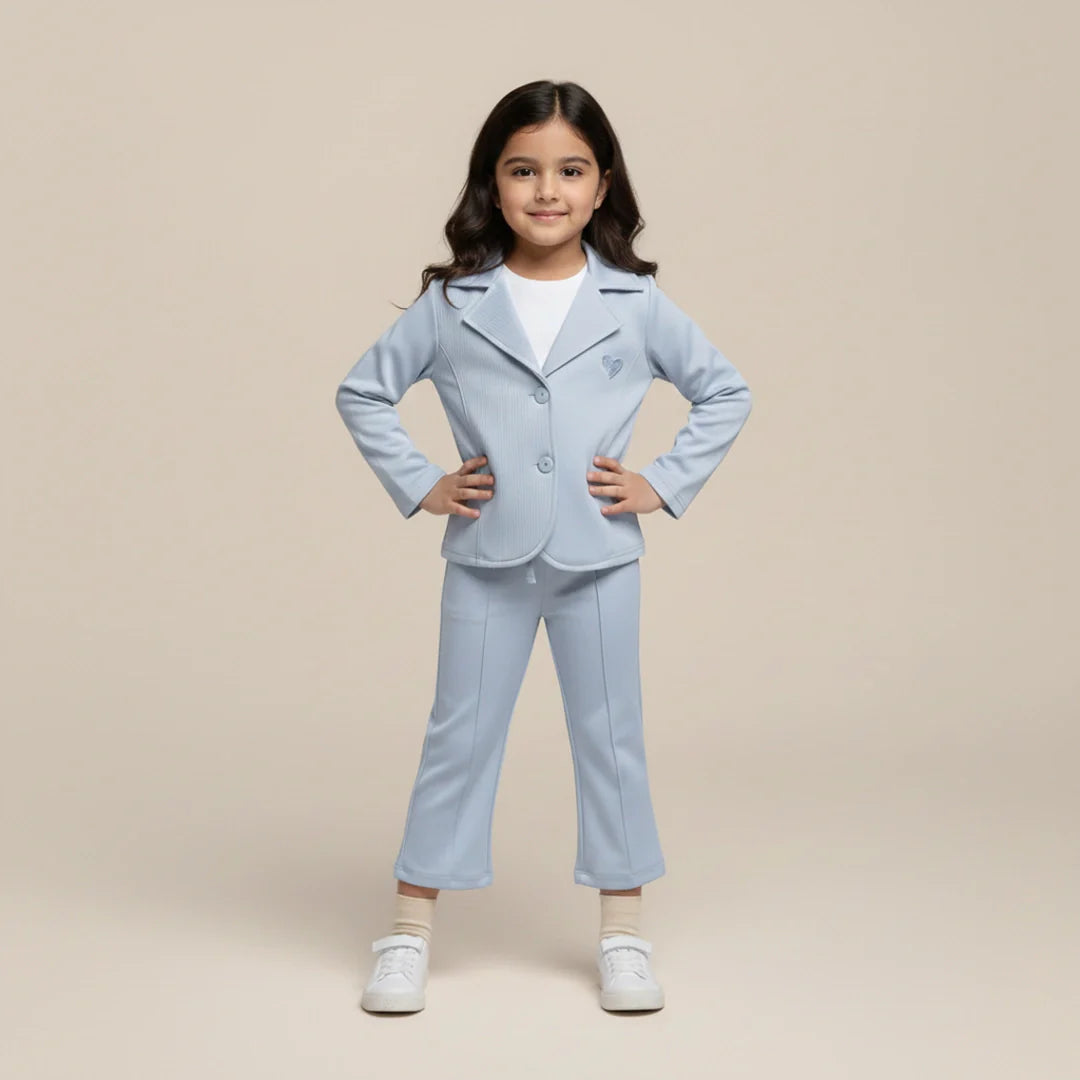 Ice Blue Premium Kids Girls Blazer Set