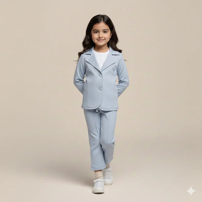 Ice Blue Premium Kids Girls Blazer Set