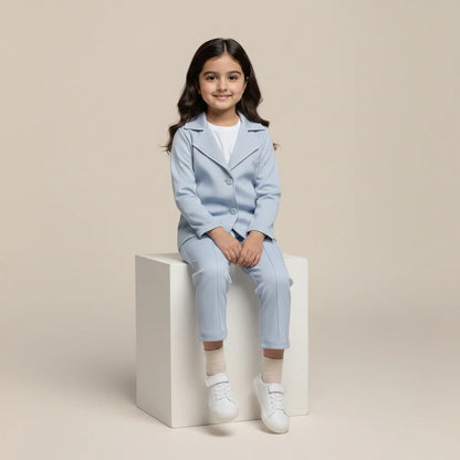 Ice Blue Premium Kids Girls Blazer Set